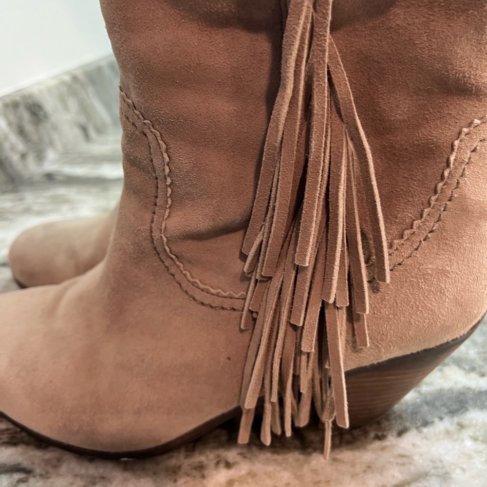 Sam Edelman Taupe Suede Fringe Boots